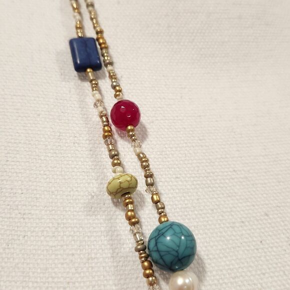 Chico's Colorful Necklace 2 Layer Multicolor Stone Beads 34" NWT - Picture 2 of 8